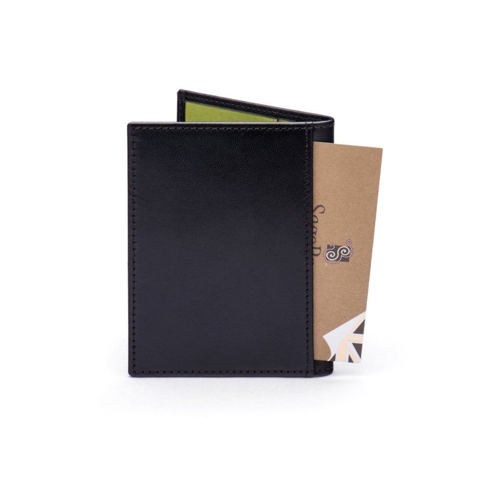RFID leather credit card wallet, black with lime, back
