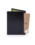 RFID leather credit card wallet, black with lime, back