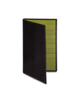 Tall leather suit wallet 16 CC, black with lime, front