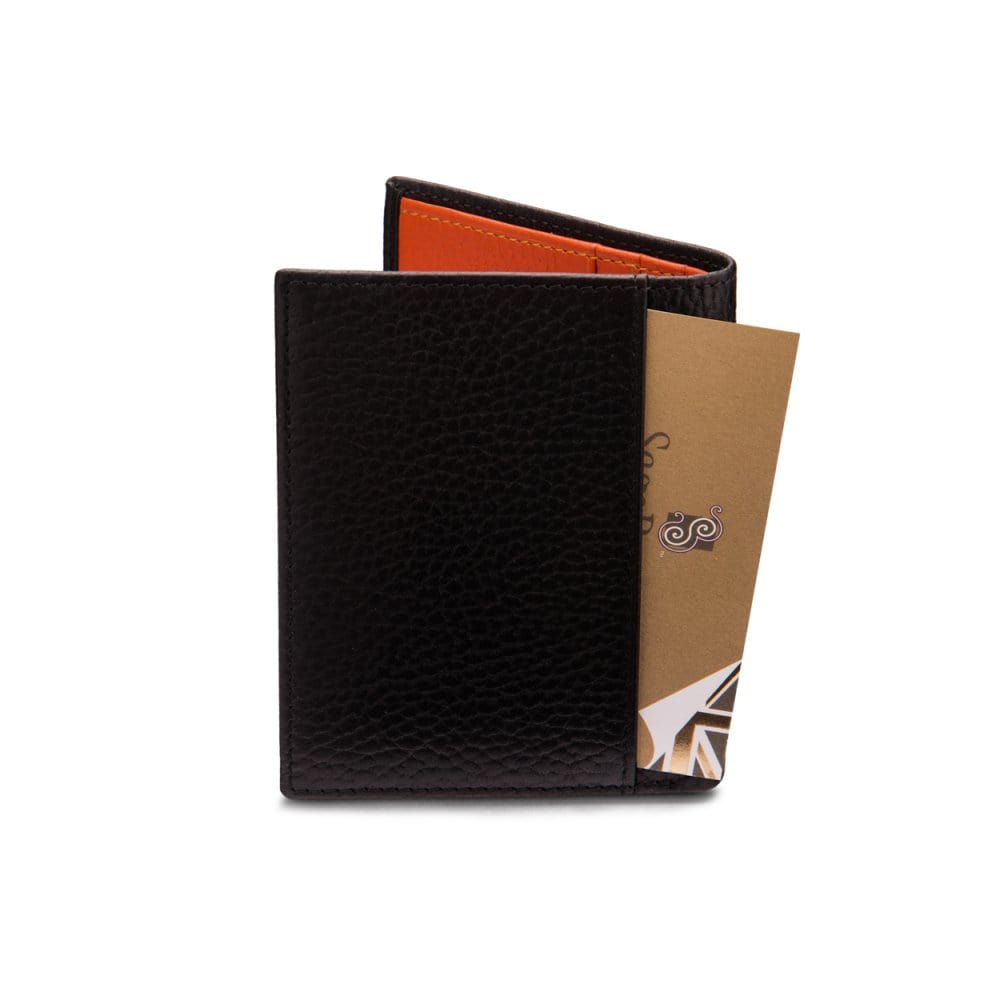 RFID leather wallet with 4 CC, black with orange, back