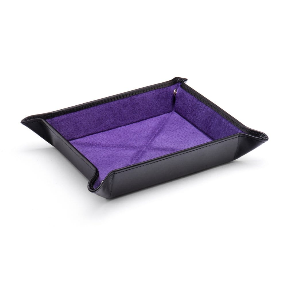 Leather valet tray, black with purple