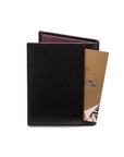 RFID leather wallet with 4 CC, black with purple, back