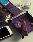 Small leather valet tray, black with purple, lifestyle