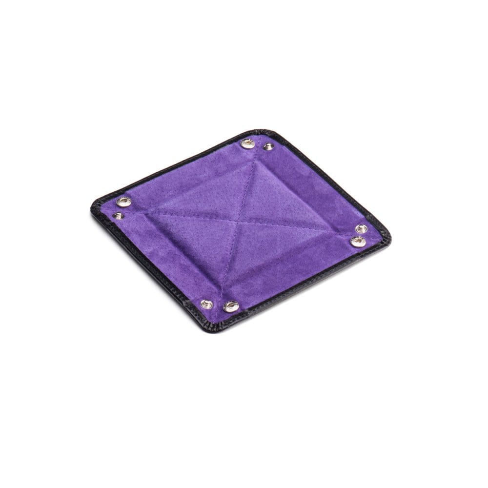 Small leather valet tray, black with purple open