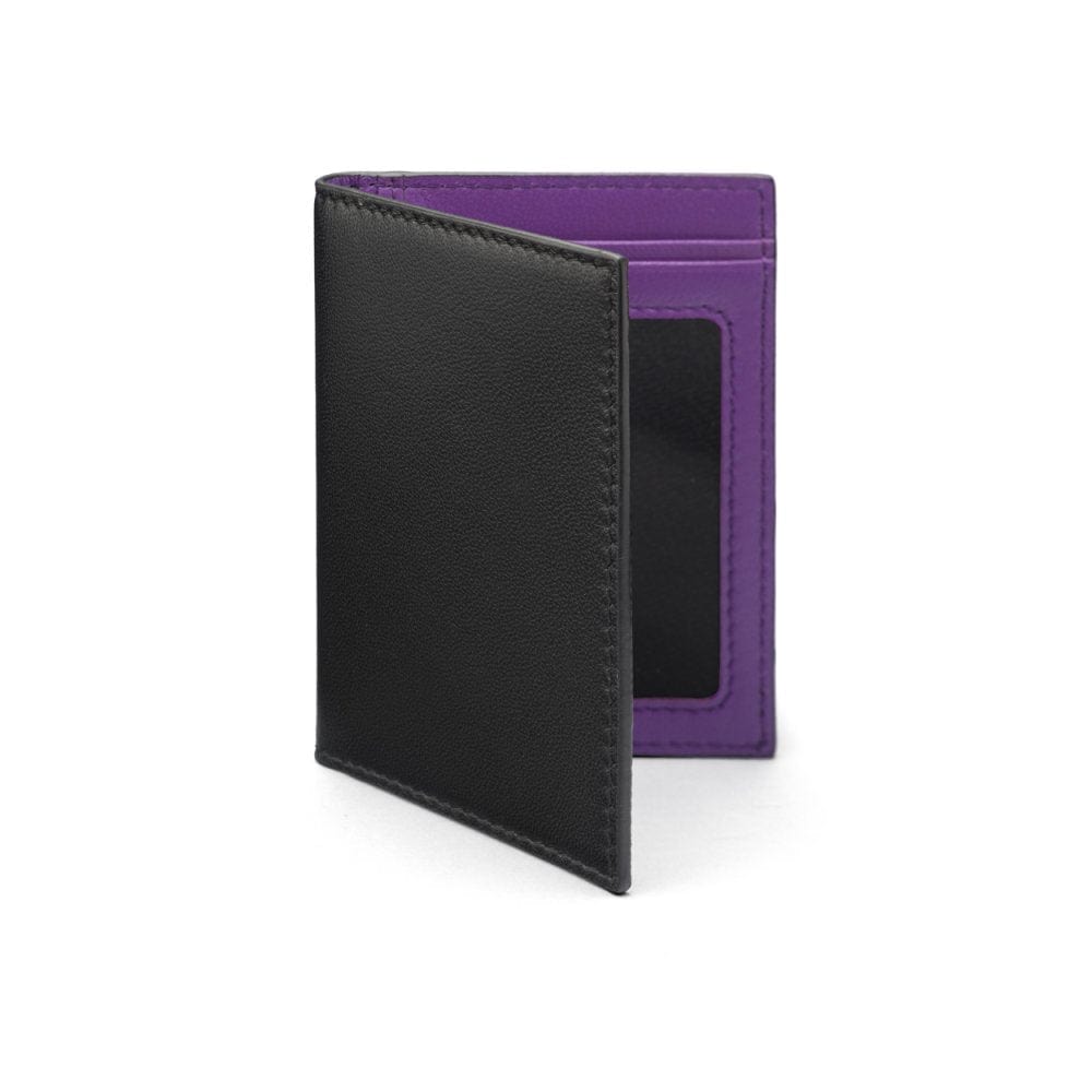 Black With Purple Bi-Fold Soft Leather Credit Card Case with RFID Protection