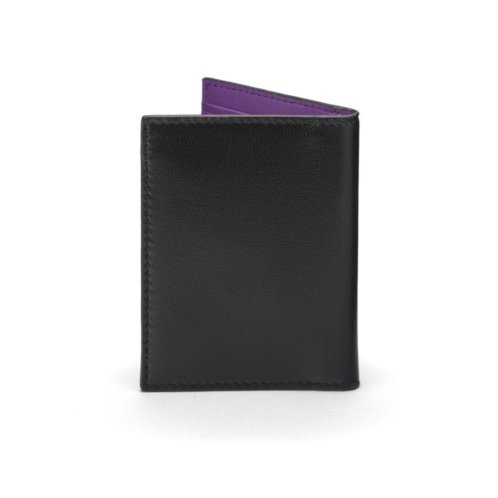 Black With Purple Bi-Fold Soft Leather Credit Card Case with RFID Protection