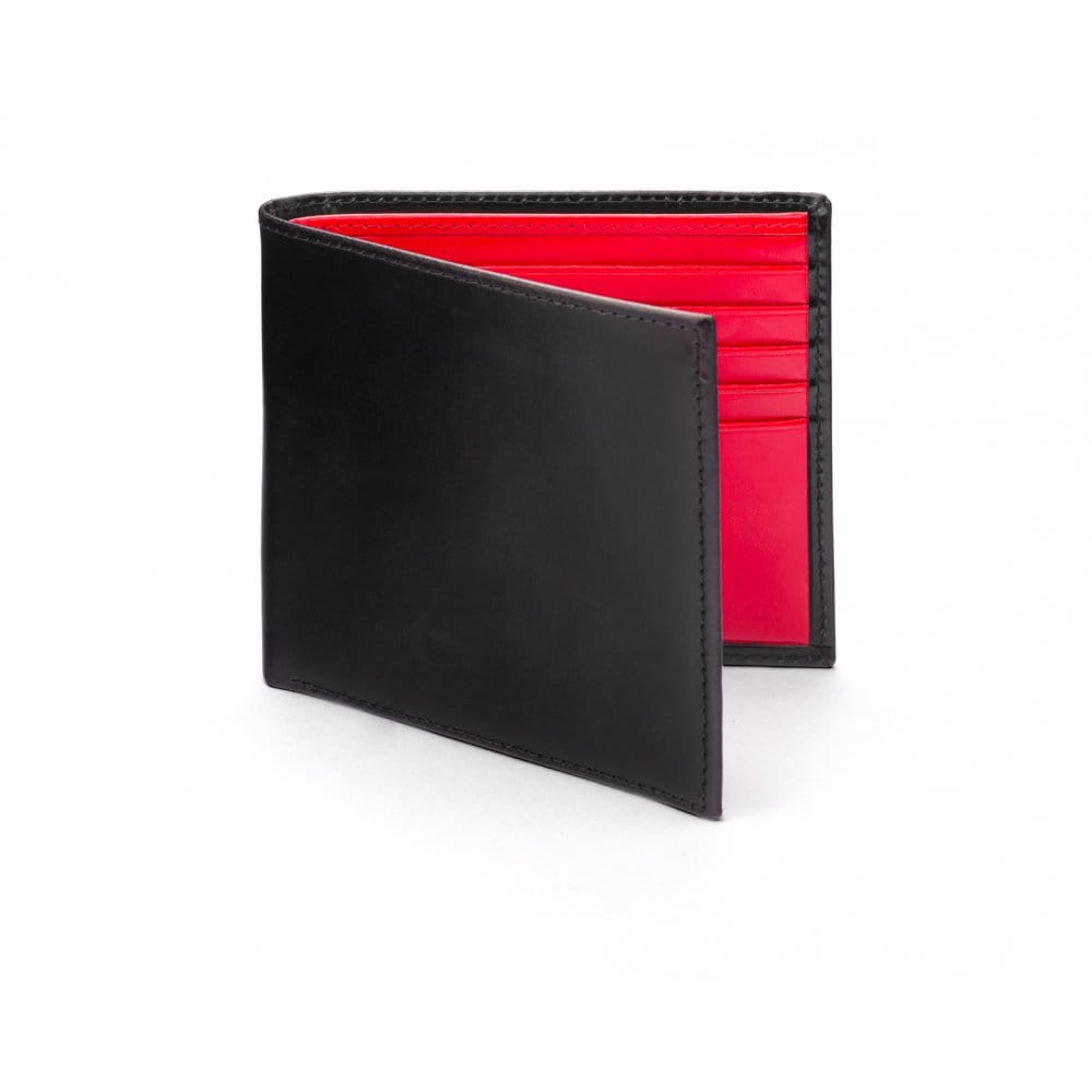 Men's bridle hide wallet, black with red, front