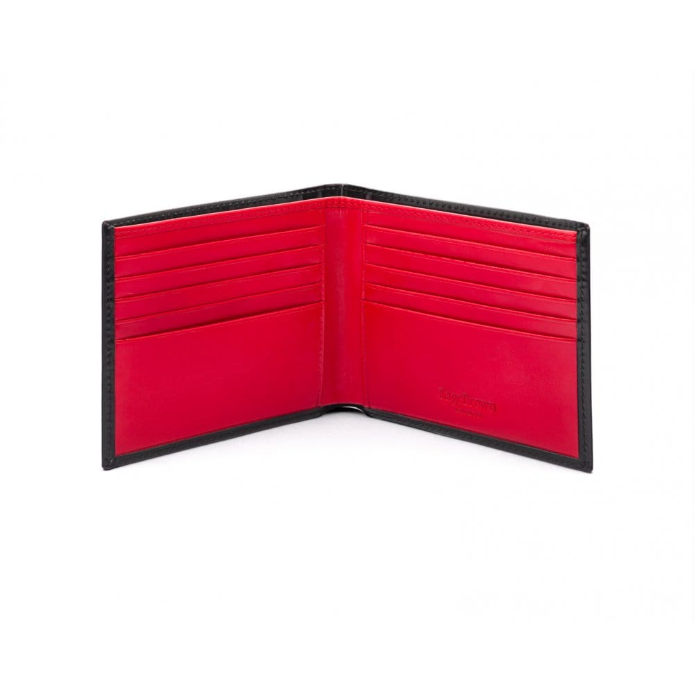 Men's bridle hide wallet, black with red, open