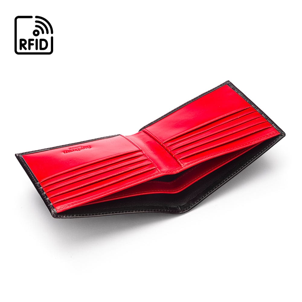 RFID wallet in black with red bridle leather, inside view