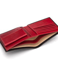 Leather wallet with coin purse, black with red, inside