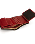 Leather wallet with coin purse, black with red, inside