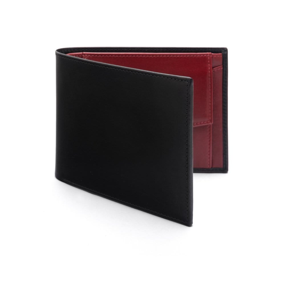 Leather coin wallet, black with red, front