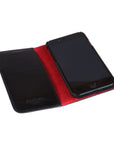 iPhone 8 plus leather case, black with red, open