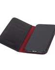 Leather iPhone XR wallet case, black with red, inside