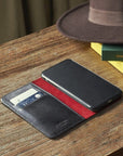 iPhone XS Max wallet case, black with red, lifestyle