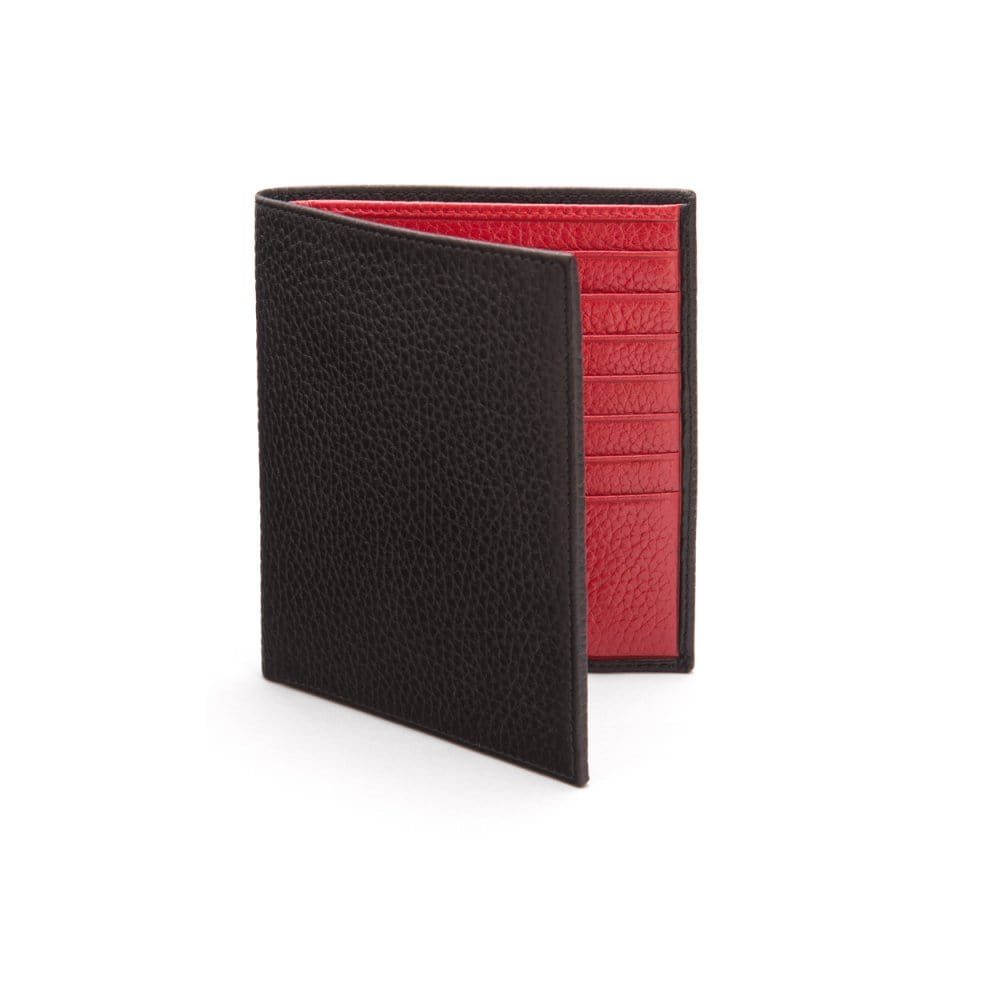 3/4 height leather wallet 14 CC, black with red, front