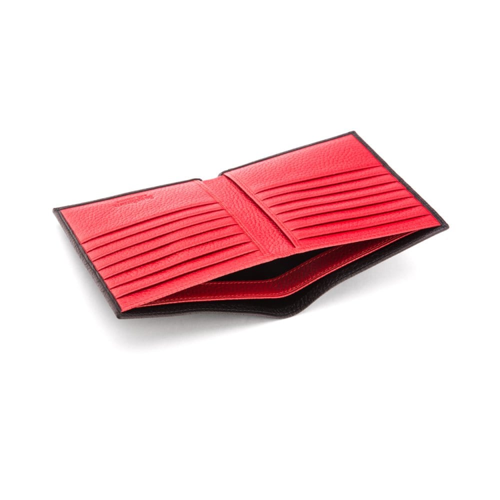 3/4 height leather wallet 14 CC, black with red, inside