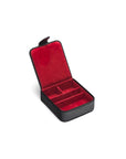 Leather accessory box, black with red, inside