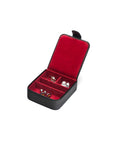 Leather accessory box, black with red, open