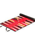 Leather backgammon roll, black with red