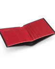 Leather compact billfold wallet 6CC, black with red, inside