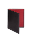 Leather compact billfold wallet 6CC, black with red, front