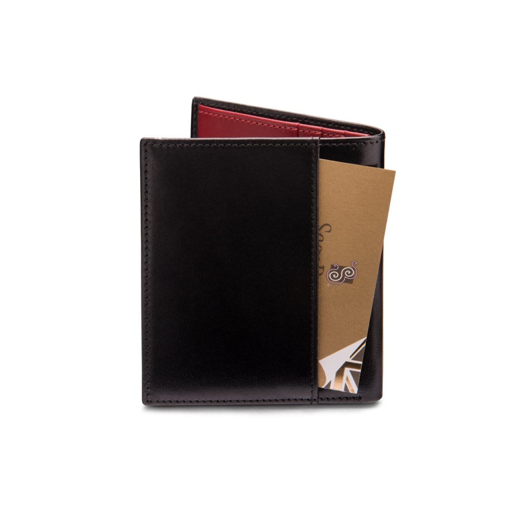 Leather compact billfold wallet 6CC, black with red, back