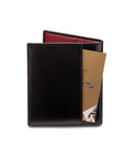 Leather compact billfold wallet 6CC, black with red, back