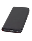 Leather iPhone 11 Pro Max wallet case, black with red, front