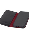 Leather iPhone 11 Pro wallet case , black with red, inside