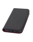 Leather iPhone 11 Pro wallet case , black with red, front