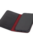 Leather iPhone 11 wallet case , black with red, inside