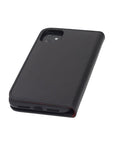 Leather iPhone 11 wallet case , black with red, back 