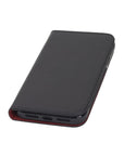 Leather iPhone 11 wallet case , black with red, front