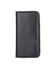 Leather iPhone 12 mini wallet case, black with red, front