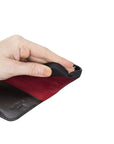 Leather iPhone 12 mini wallet case, black with red