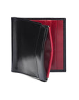 Leather money clip wallet with coin purse, black with red, front