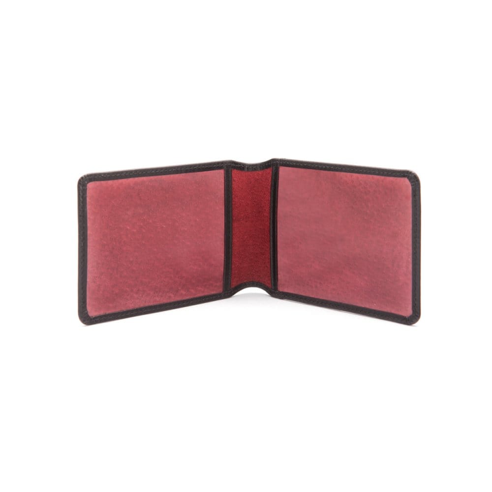 Leather Oyster card holder, black with red, open