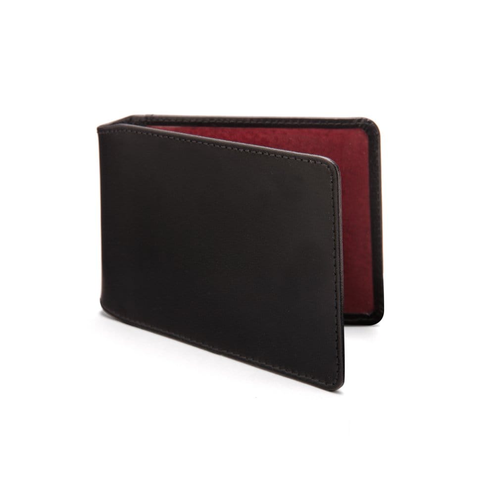 Leather Oyster card holder, black with red, front