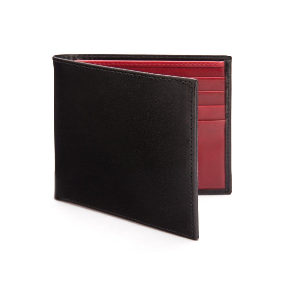 RFID leather wallet for men, black with red, front