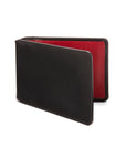 Leather travel card wallet, black with red, front