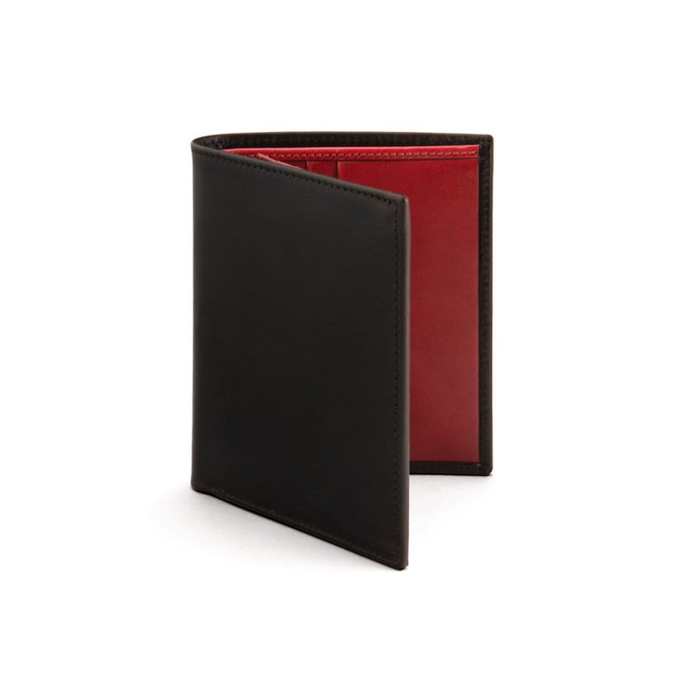 Leather wallet with 9 CC and ID, black with red, front