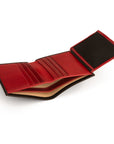 Leather wallet with 9 CC and ID, black with red, inside