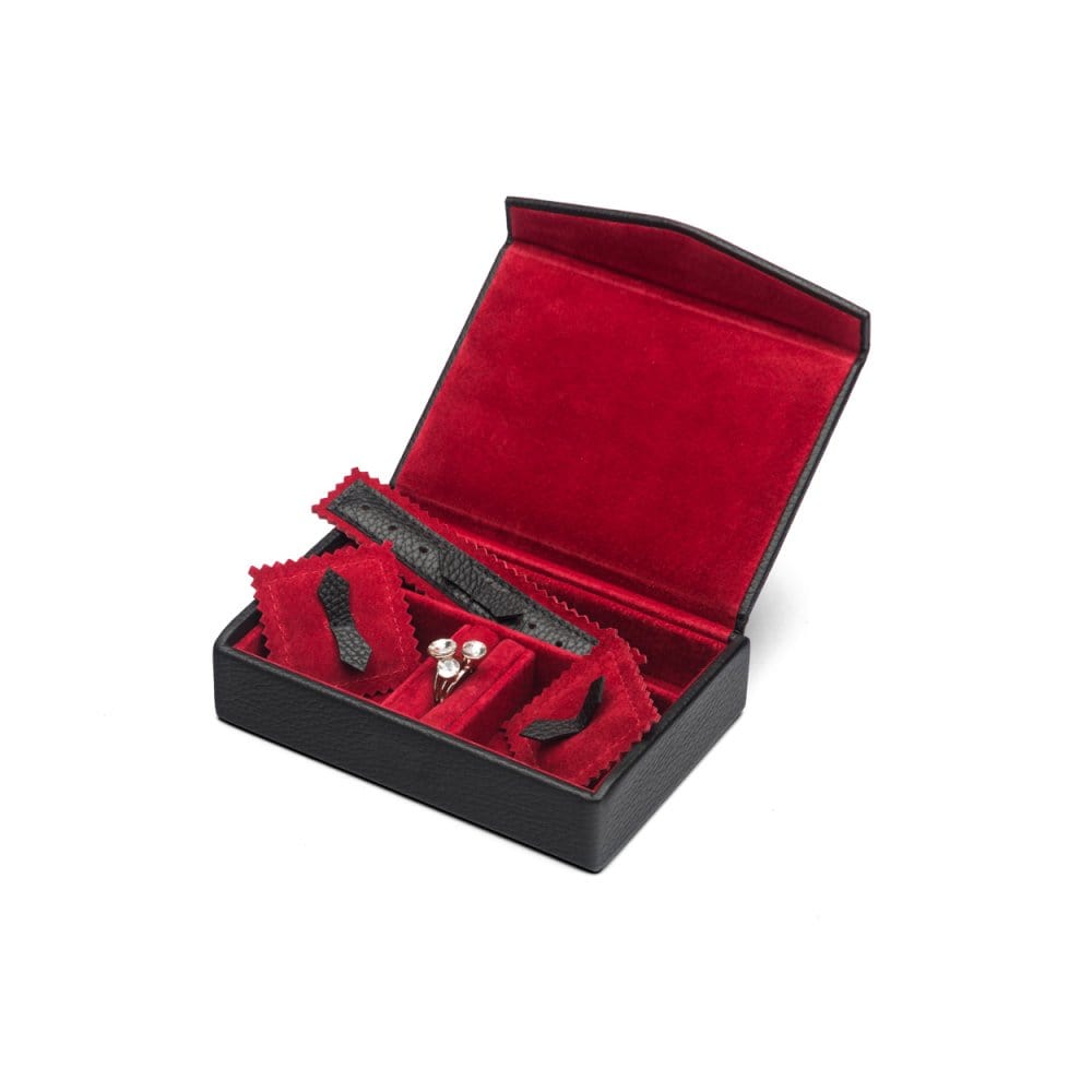 Luxury leather jewellery box, black, open