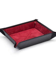 Leather valet tray, black with red