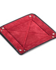 Leather valet tray, black with red, flat