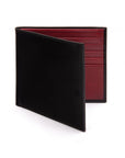 Men's leather billfold wallet, black with red, front