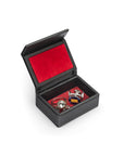 Mini leather accessory box, black with red, inside