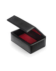 Mini leather accessory box, black with red, open