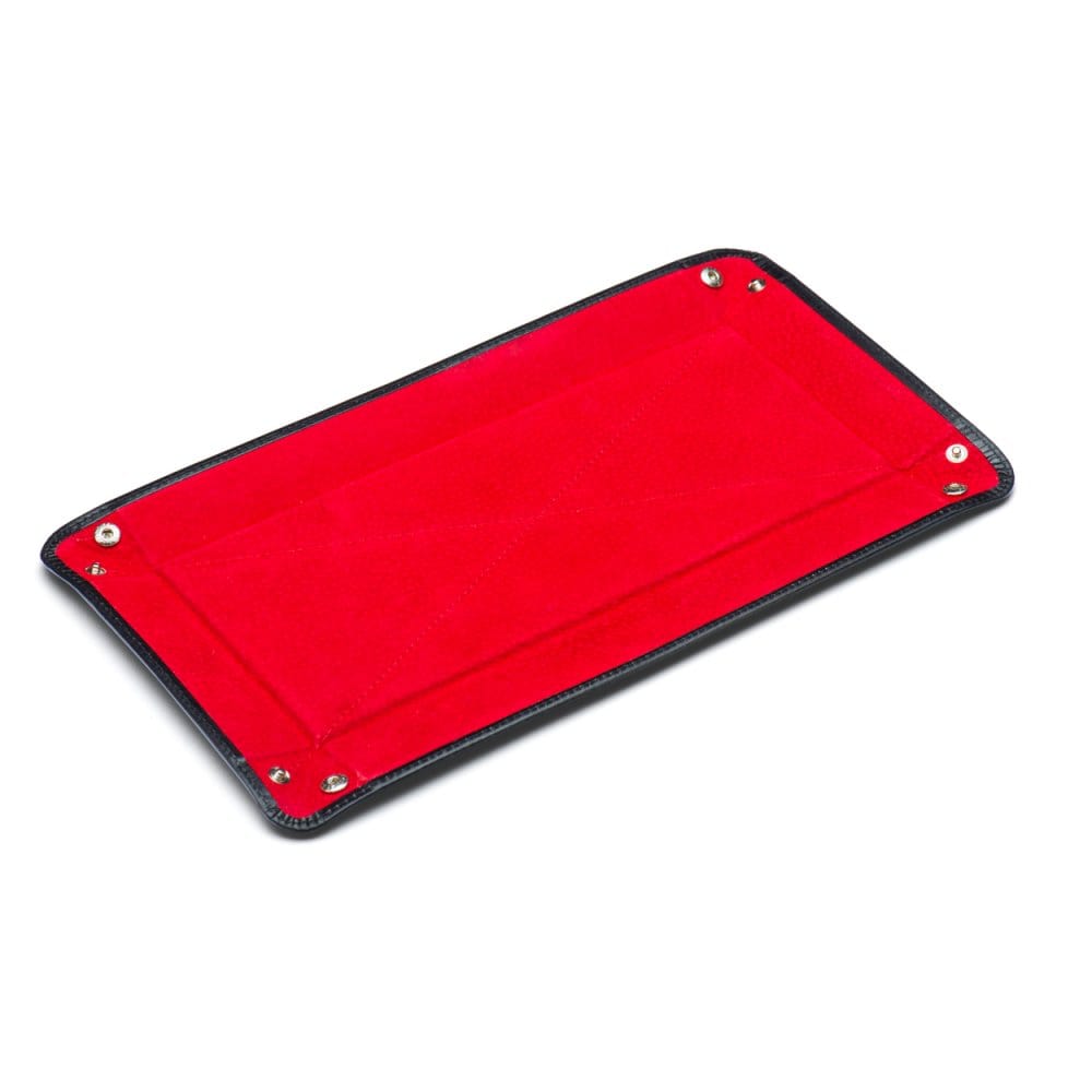 Rectangular valet tray, black with red, flat
